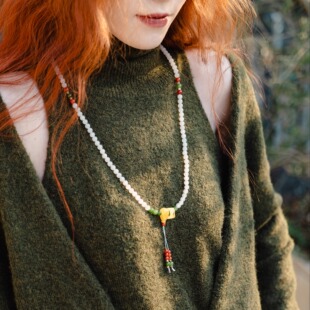 范语 · 白玉108念珠 碧玉南红蜜蜡手链项链