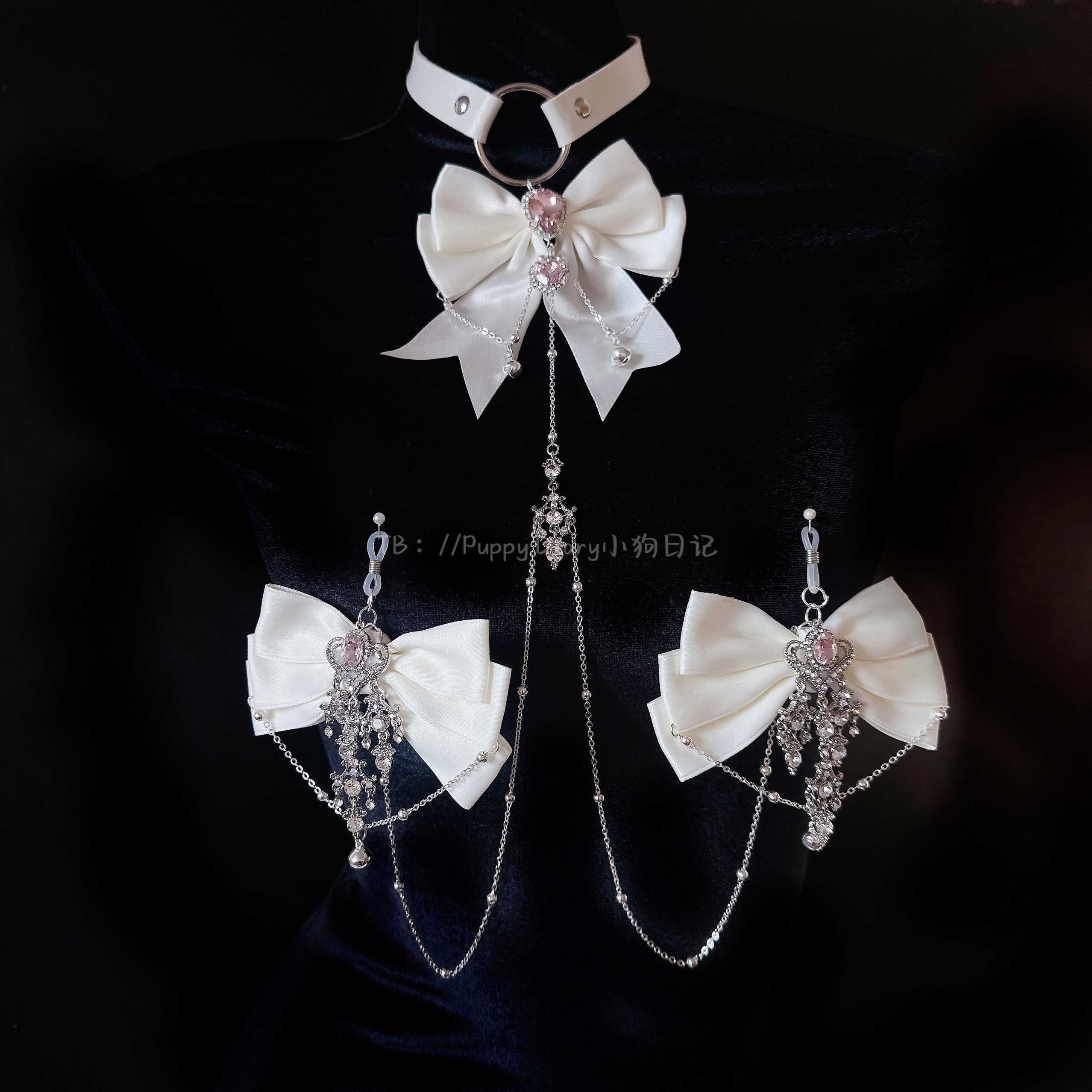 Puppy*原创蝴蝶结身体链草莓夹项圈女挂链饰品项链脖圈