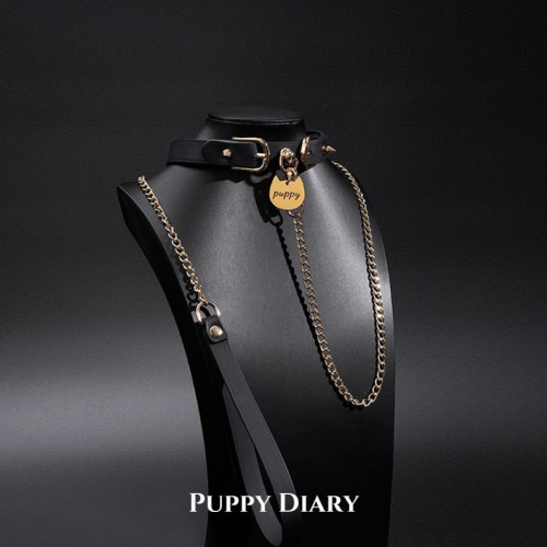 Puppy*真皮choker女朋克项圈小狗吊牌男女通用时尚脖圈项链