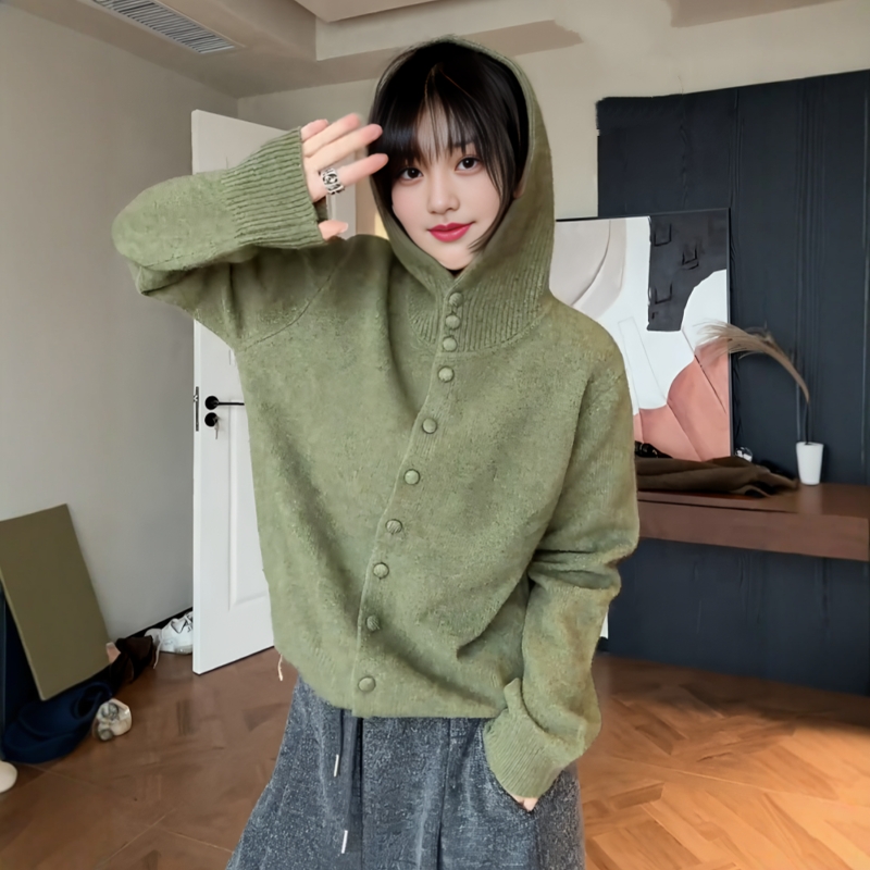 大码高级感连帽针织衫毛