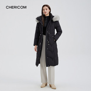 千仞岗冬季羽绒服女中长款韩版修身过膝时尚加厚毛领外套Y299226A