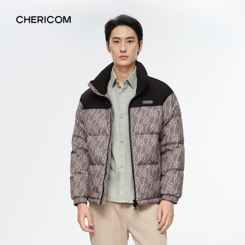 千仞岗正品冬季新款男士短款羽绒服立领字母印花撞色外套Y299610Y