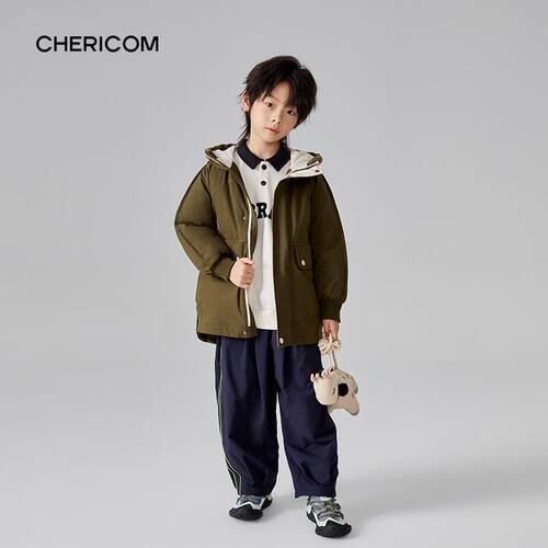 千仞岗正品冬季新款童装工装风连帽羽绒服加厚保暖外套Y299838Y