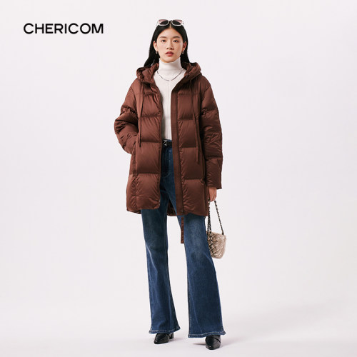 千仞岗秋冬新款女式中长款廓形连帽羽绒服休闲保暖外套Y299116Y