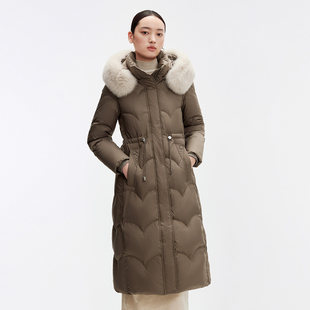 千仞岗大牌保暖加厚修身腰部抽绳狐狸毛领连帽羽绒服外套Y299227B