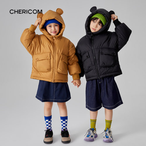 千仞岗正品冬季新款童装短款连帽羽绒服萌趣小耳朵外套Y299831Y