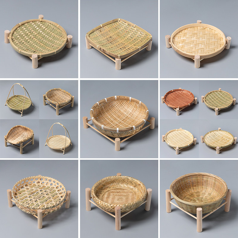 竹编果盘点心篮双层三层竹篮吊篮干果竹盘水果盘茶点篮手工竹制品