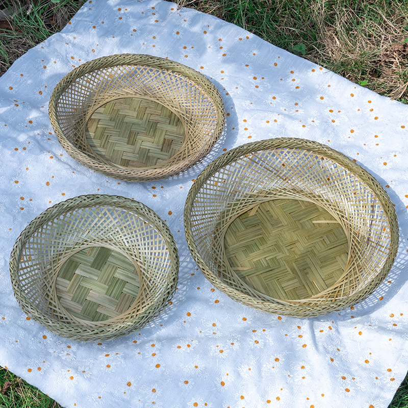 竹编镂空水果篮果盘手工筛子干果盘零食篮子馒头收纳筐竹筐竹制品