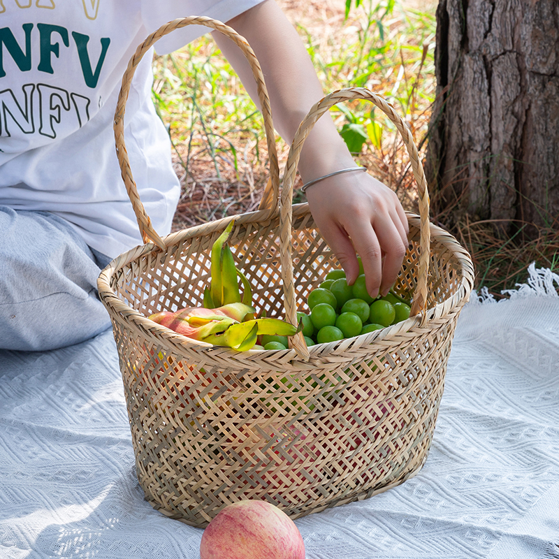 镂空竹编菜篮子竹筐竹篓购物手提篮竹篮子水果篮环保菜篮竹制品