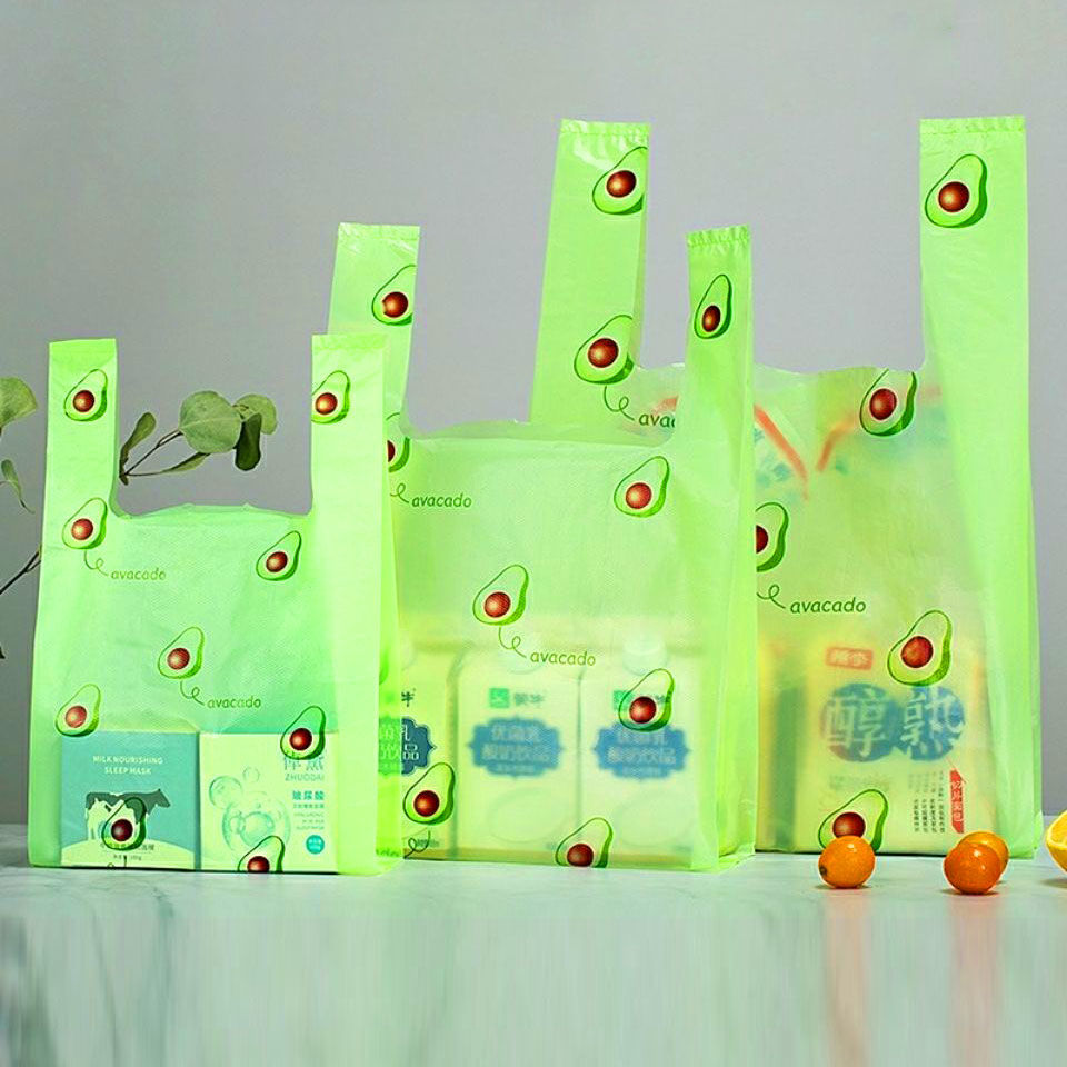 加厚绿色新鲜水果外卖打包食品塑料袋一次性超市手提袋背心袋批发