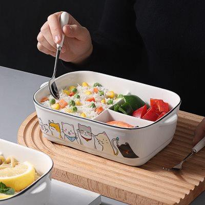 日本GP可微波炉专用加热饭盒便当上班族陶瓷分格学生减脂轻食餐盒