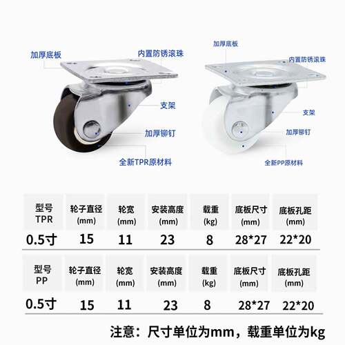 轻型迷你无品牌/小滑轮0.5T架PR橡家胶静音轮小电暖风机花家具脚