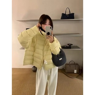 外 显瘦百搭90绒子白鸭绒排骨立领短款 明摩羽绒服云感泡芙冬季 新款