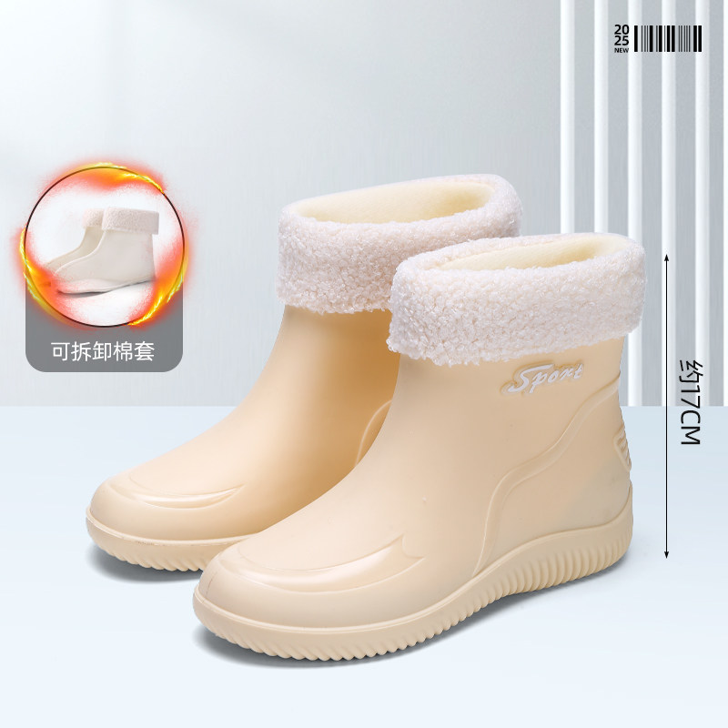 时尚女款保暖防滑防水耐磨加厚女士雨鞋工作洗车外穿短筒胶鞋