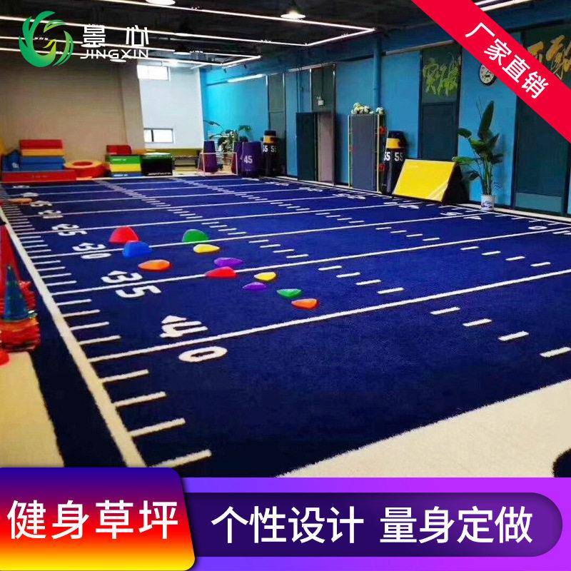 健身房刻度蓝色定制白线跑道草坪室内彩色幼儿园仿真草工厂直销