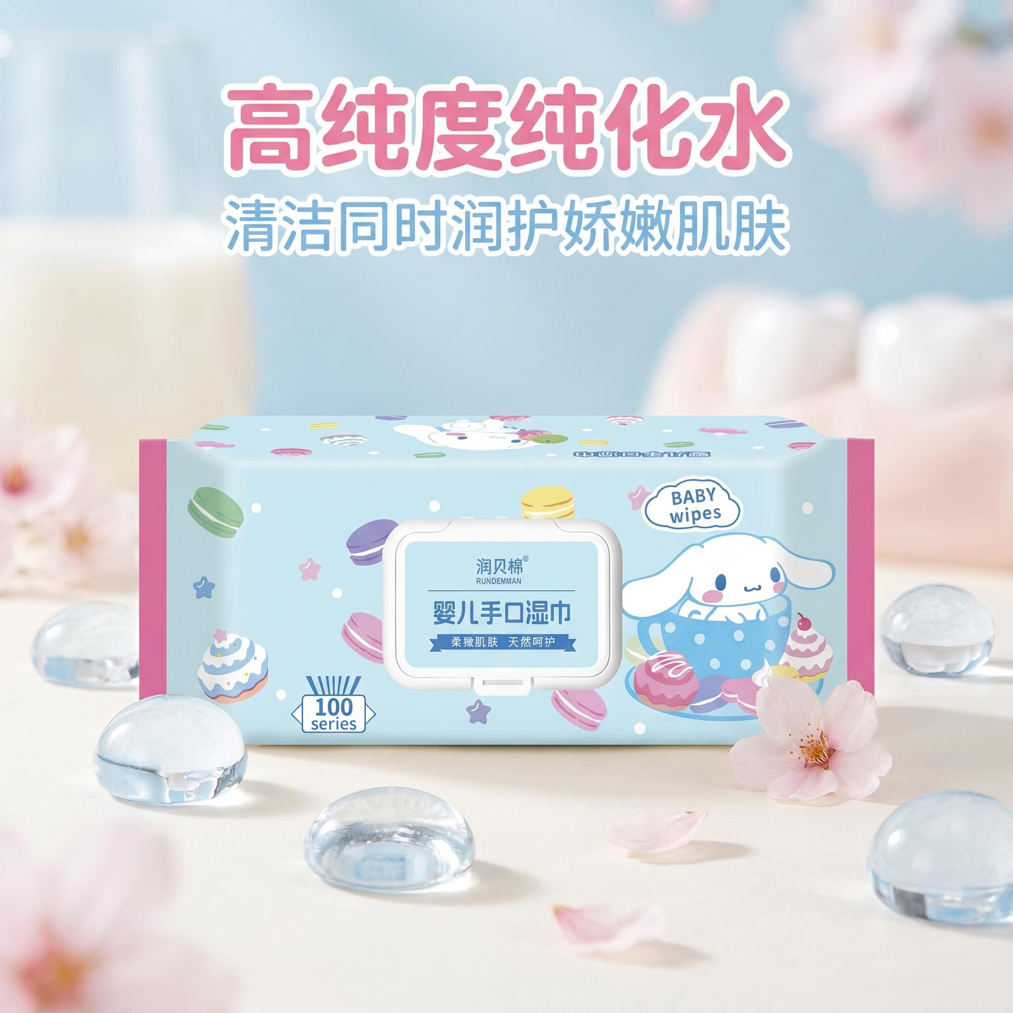 婴儿手口屁翻盖抽取湿巾100抽