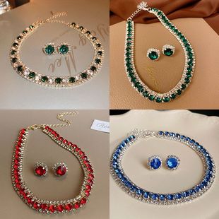 百搭欧美锁骨复古项链饰品批发时尚小众高级感轻奢首饰锆石套装链