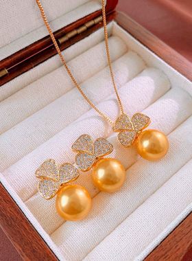 电镀花朵轻奢vintage项链百搭吊坠中古项饰优雅18k毛衣链珍珠真金