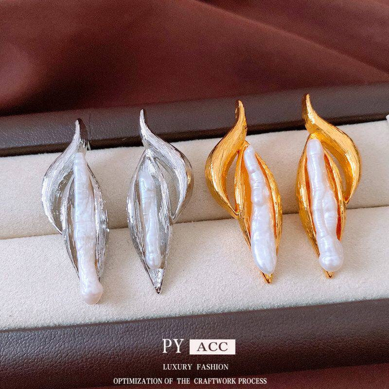 吊坠宫廷风真金银针24K复古小众耳饰珍珠设计感电镀耳环耳钉法式