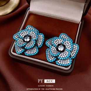 锆石中古轻奢风花朵耳钉耳环百搭耳饰复古银针高级感精致vintage