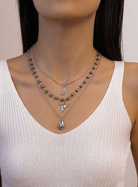 牛头欧美项饰三件套圆珠小众鞋子个性子项链锁骨女牛仔帽高级感