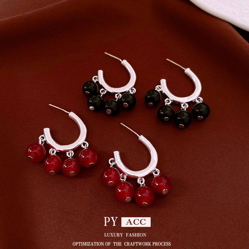 女吊坠耳饰耳环民族风复古潮流玻璃珠设计感小众百搭耳钉轻奢银针