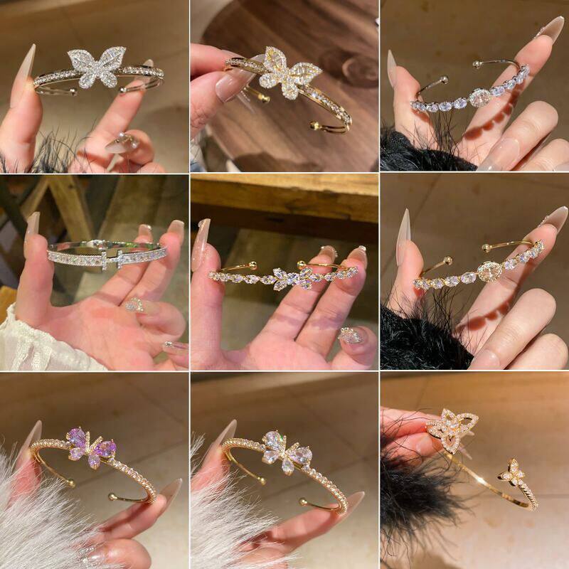 手环开口精致珍珠百搭高级感手饰超闪女小众轻奢时尚手镯镶钻气质