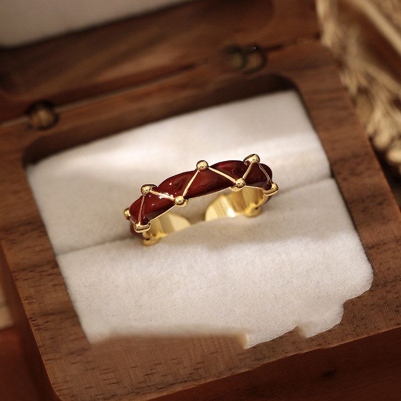 中古条纹复古戒轻奢电镀食指真金