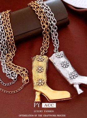 项饰花朵百搭酷风个性欧毛衣链