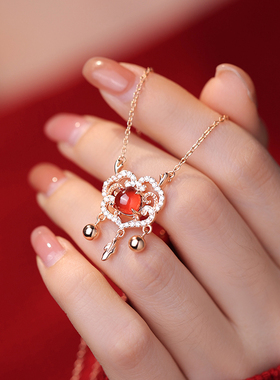 Bluehour平安锁项链蛇年本命年项链女纯银如意锁项链母亲节礼物