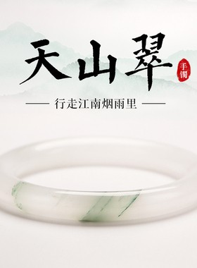 Bluehour玉镯天山翠手镯女年轻款天然玉石手镯冰种飘花翡翠镯子