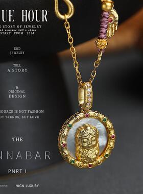 Blue hour新中式白贝母佛像项链女款彩锆转运编绳吊坠母亲节礼物