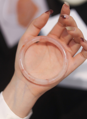 Bluehour桃花酿手镯天然玉镯女年轻款真玉粉色金丝玉手镯佘太翠