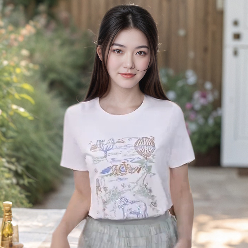 Miele Kohler夏季新款设计感绣花圆领百搭女款短袖T恤MKAX68800