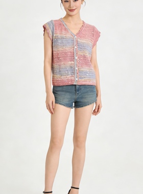 Miele Kohler夏季撞色镂空亮片设计温柔气质背心针织衫MKAX5A029