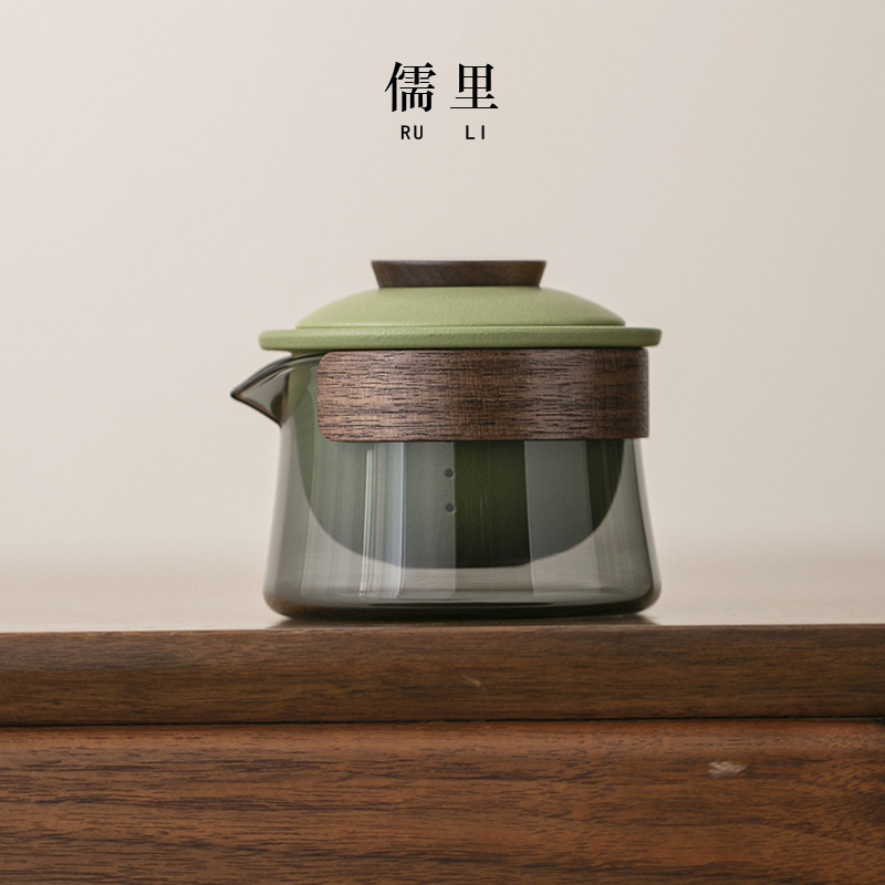 儒里玻璃盖碗茶杯单个高档泡茶壶手抓壶功夫茶具单壶一人饮泡茶杯