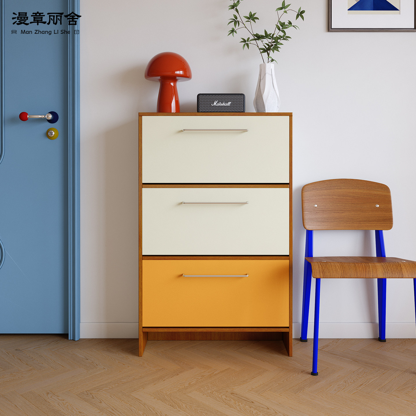 包豪斯拼色翻斗鞋柜家用多层大容量鞋柜入户门口一体靠墙组合鞋架