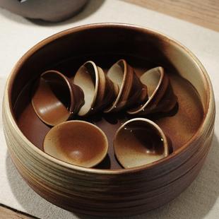 倒茶碗水盂茶渣桶盆茶道配件零配 复古粗陶茶洗功夫茶具大号杯洗
