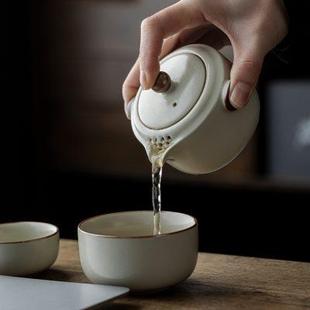 便携式 汝窑旅行茶具套装 高端陶瓷快客杯一壶两杯户外旅游泡茶壶杯