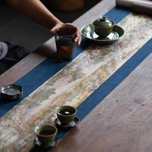 防水防滑麂皮绒布艺茶桌布 中式 禅意茶席清明上河图茶席桌旗套装