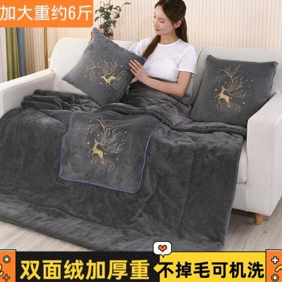 加大加厚绒保暖抱枕被子两用办公室午睡枕头毯汽车上靠垫冬季新款