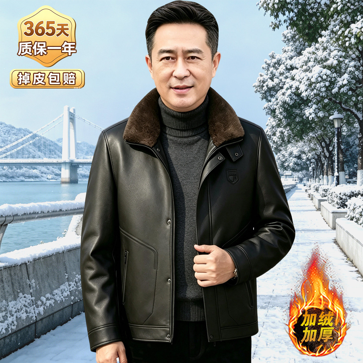 短款皮衣男加绒加厚中年爸爸皮夹克外套小个子中老年人爷爷皮棉袄