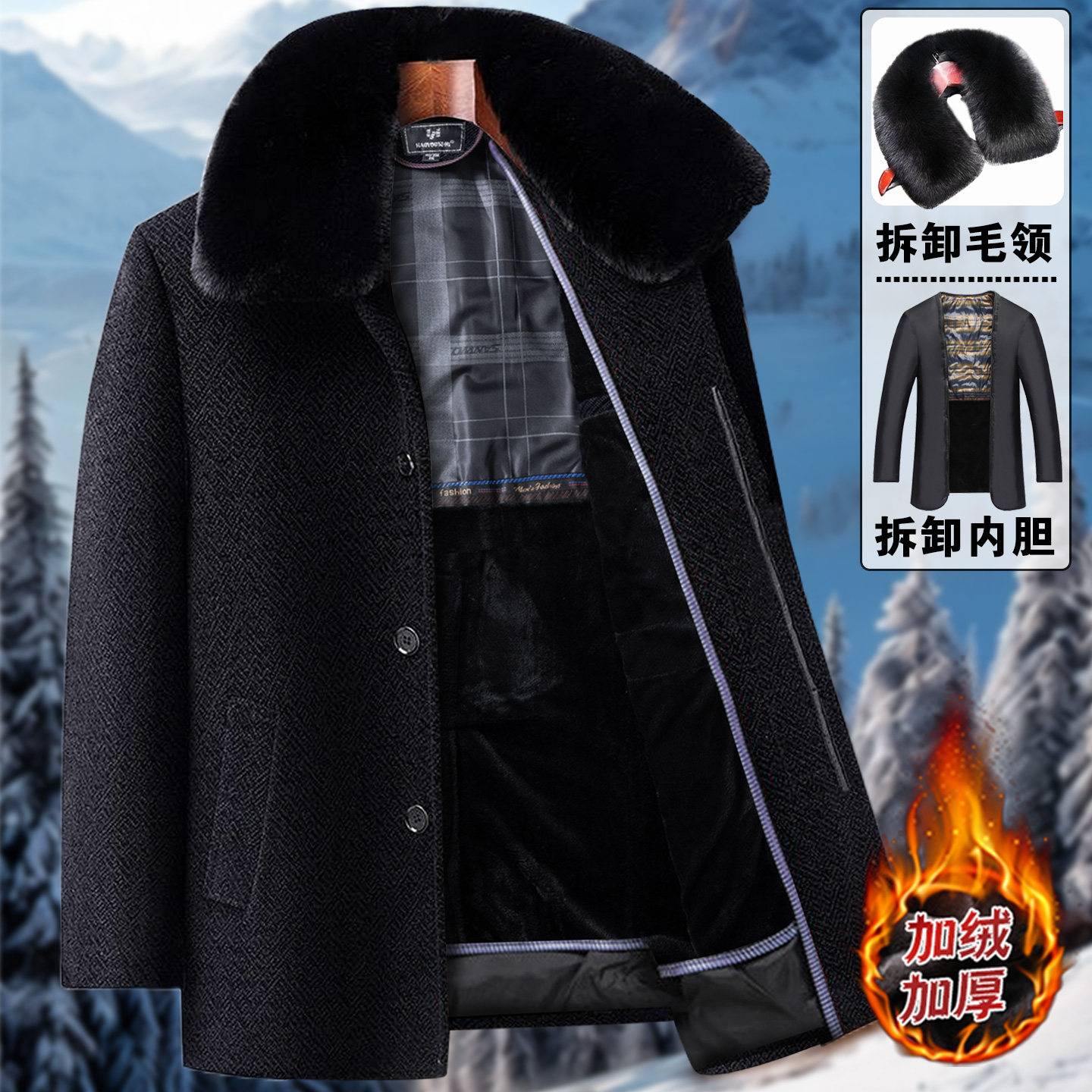 拆卸内胆毛呢大衣男加绒加厚爸爸冬装外套中老年人爷爷保暖棉袄,男装,毛呢大衣,淘宝优惠券,粉丝福利购,淘宝优惠卷