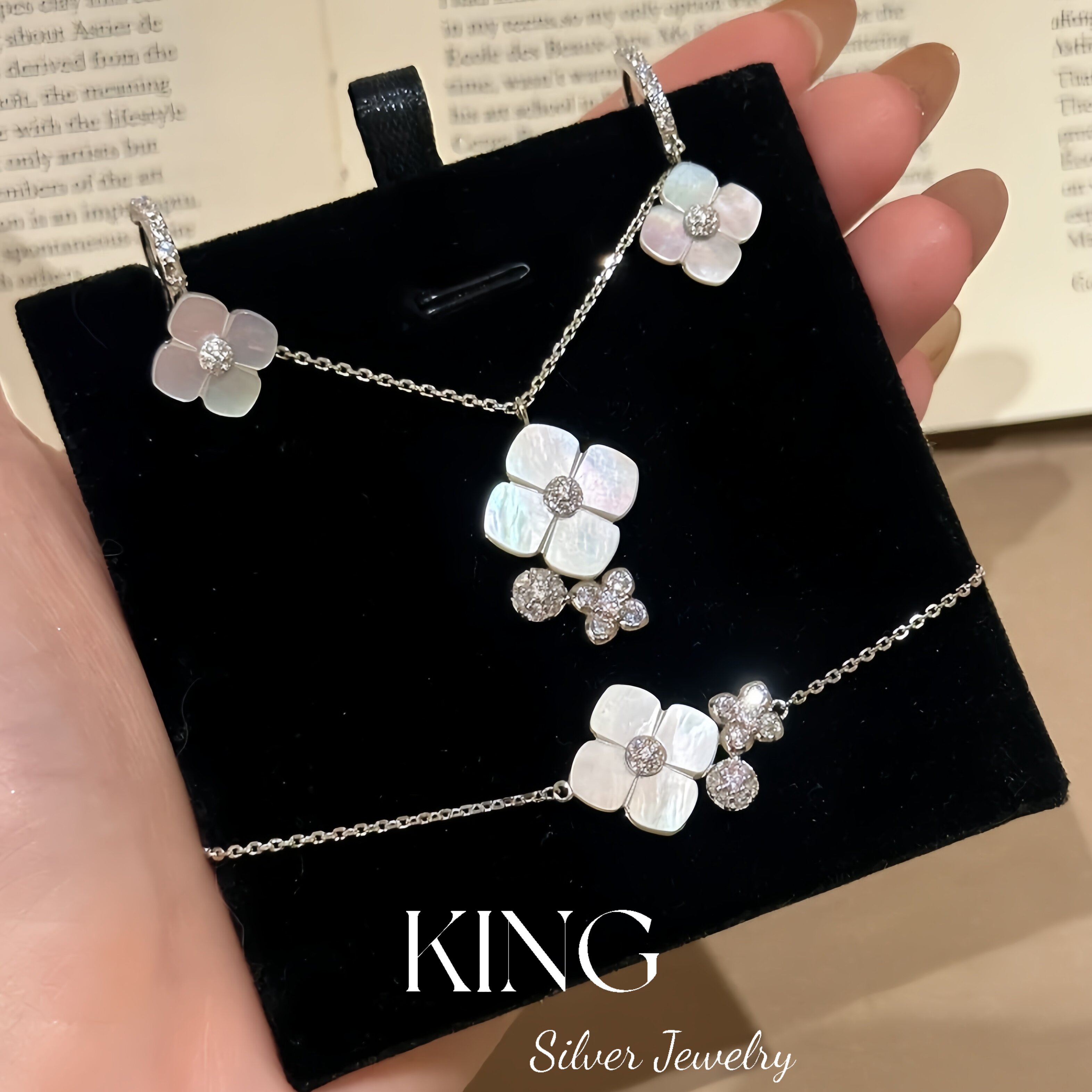 king银饰贝影花韵手链项链耳环