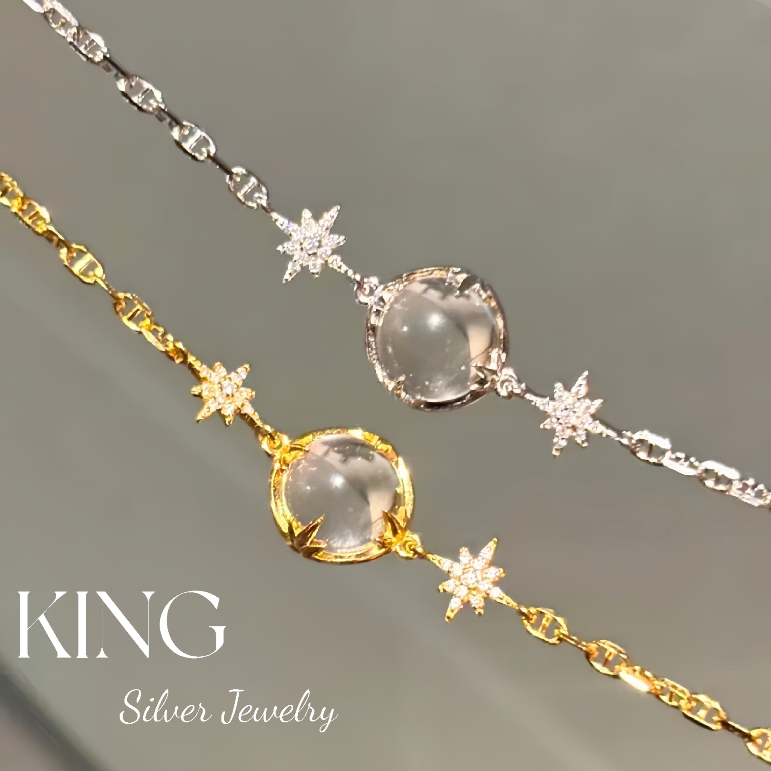 纯白世界 | S925纯银镀金白水晶八芒星雪花复古轻奢时尚纯银手链