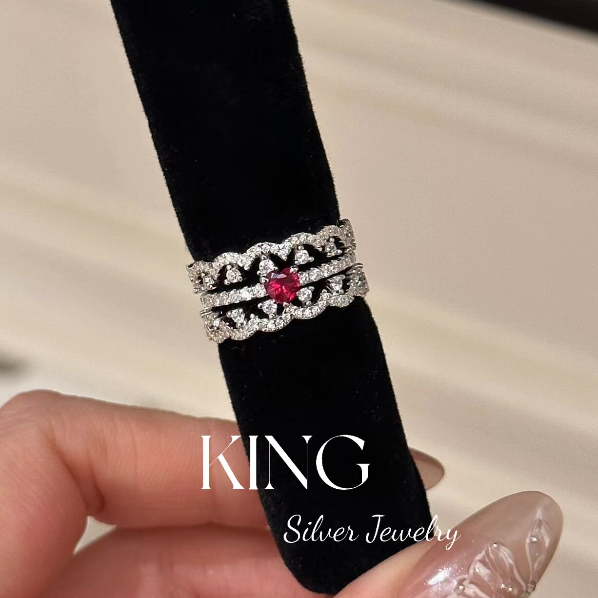 king银饰S925银蕾丝排戒女戒指