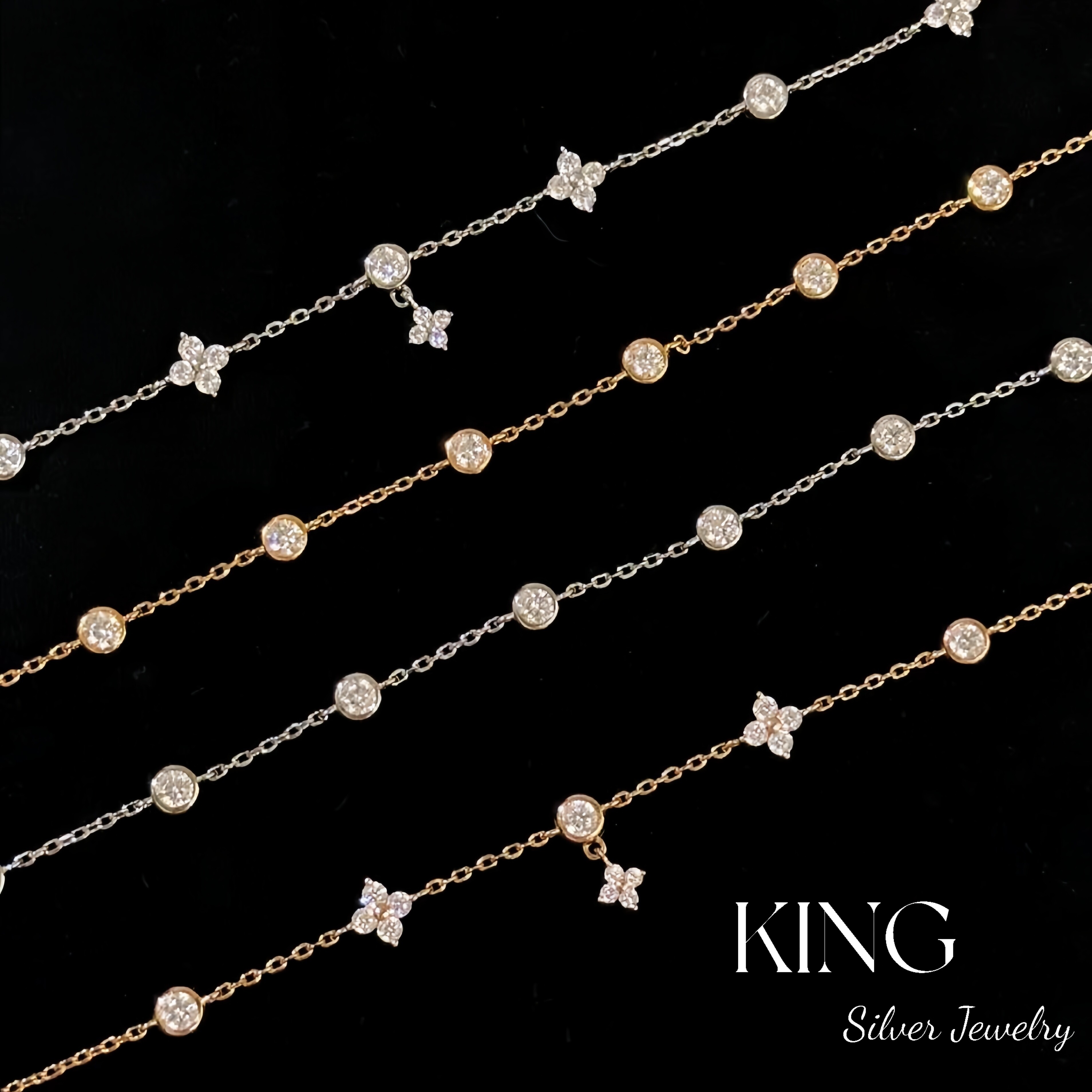 king银饰S925银四叶草流苏女手链