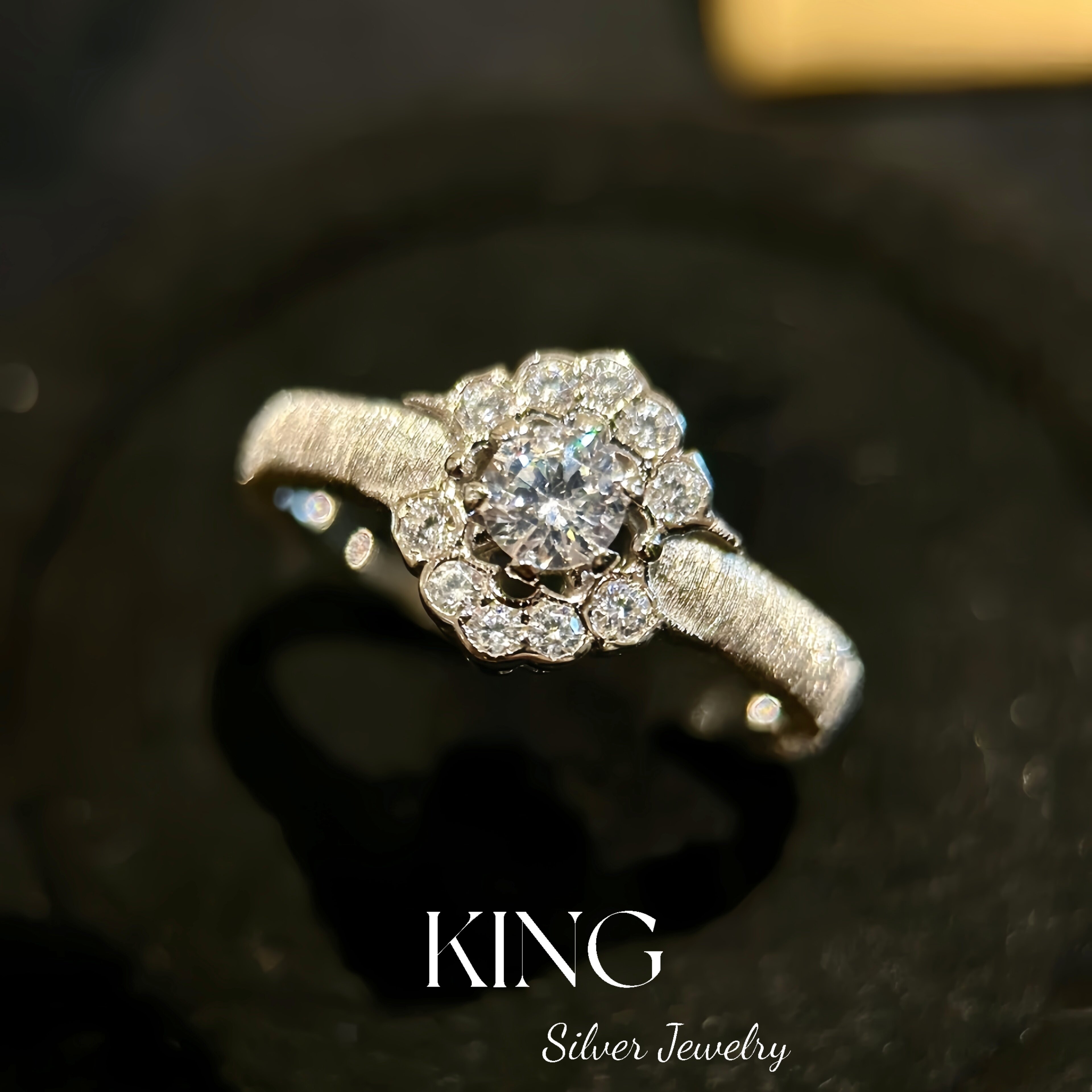 丝光蔷薇|S925银镀金拉丝花朵小众婚戒复古时尚高级精致纯银钻戒