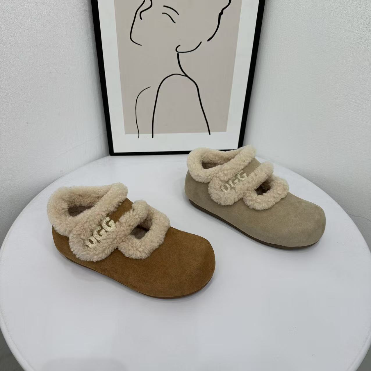 真皮内增高勃肯鞋加绒毛毛鞋女外穿2025冬季新款防滑玛丽珍棉鞋子