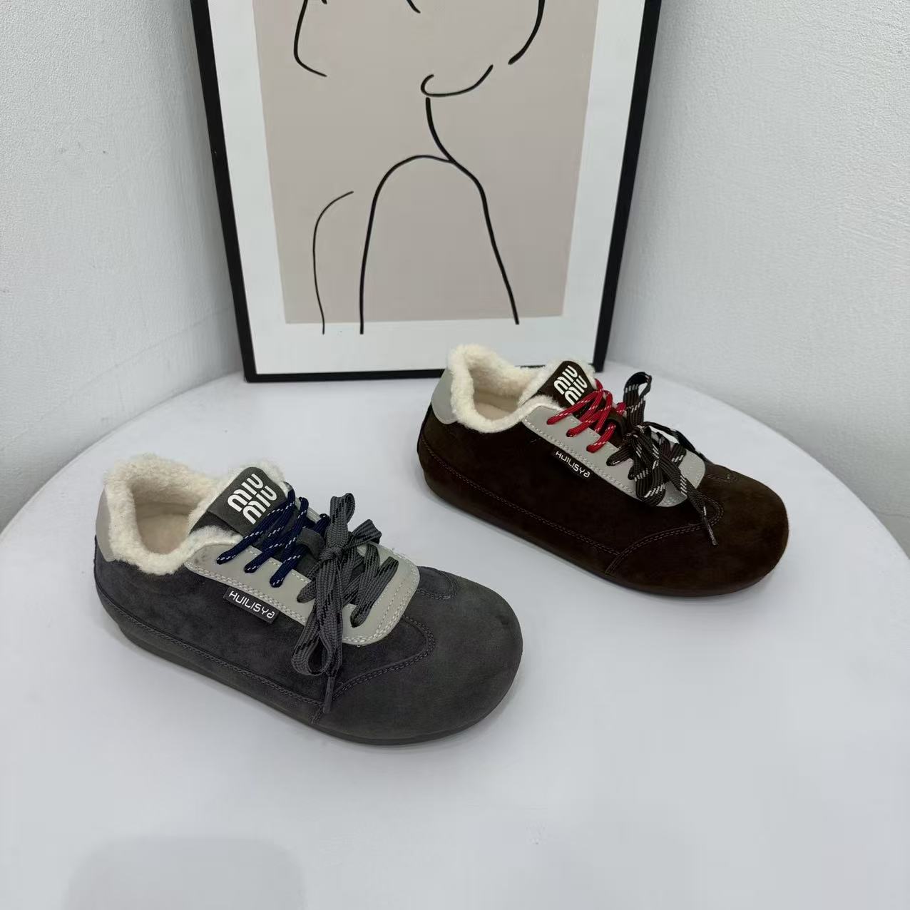 牛皮复古内增高加绒德训鞋女2025冬季新款面包鞋厚底保暖休闲棉鞋